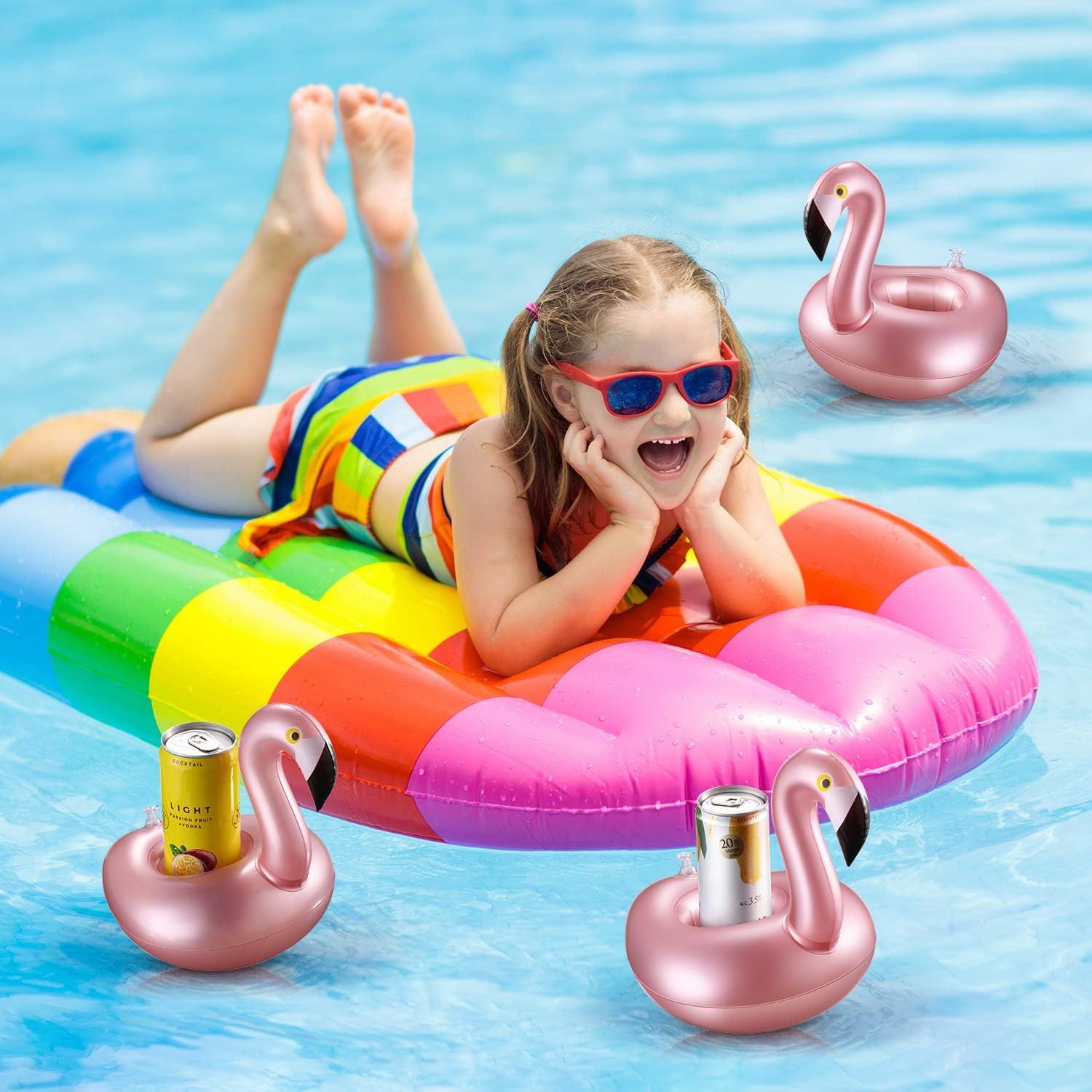 12 Pcs Inlatable Drink Holder lamingo Drink loats Reusable Inlatable Cute Animal Cup Coasters Pool Cup Holders or Summer Swimming Party — image 4