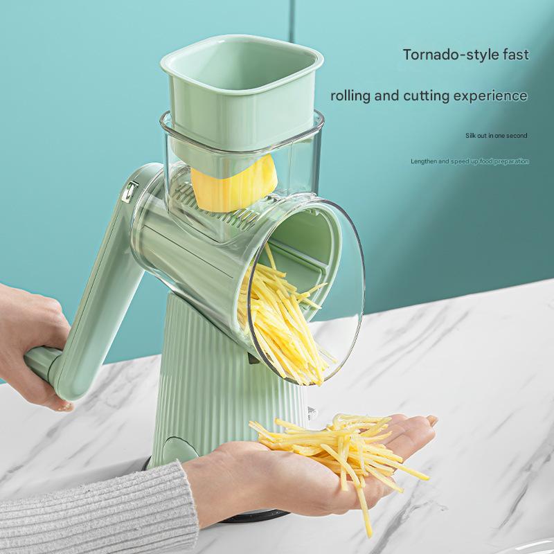Multi-Function Rotary Vegetable Slicer & Grater - 5 Blade Types (10 Pcs Total) with Storage Box-green โ image 4