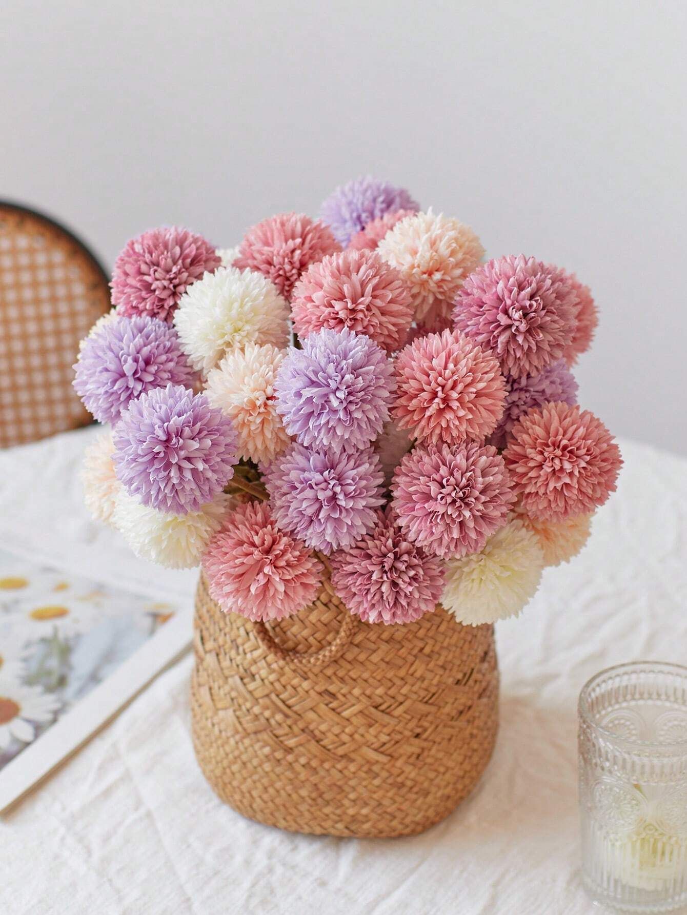 16pcs Artificial Chrysanthemum Ball Flowers Dandelion Hydrangea Arrangement Bouquet For Friends Bridal Wedding Home Office Decor Ideal Valentine s Day Gift — image 2