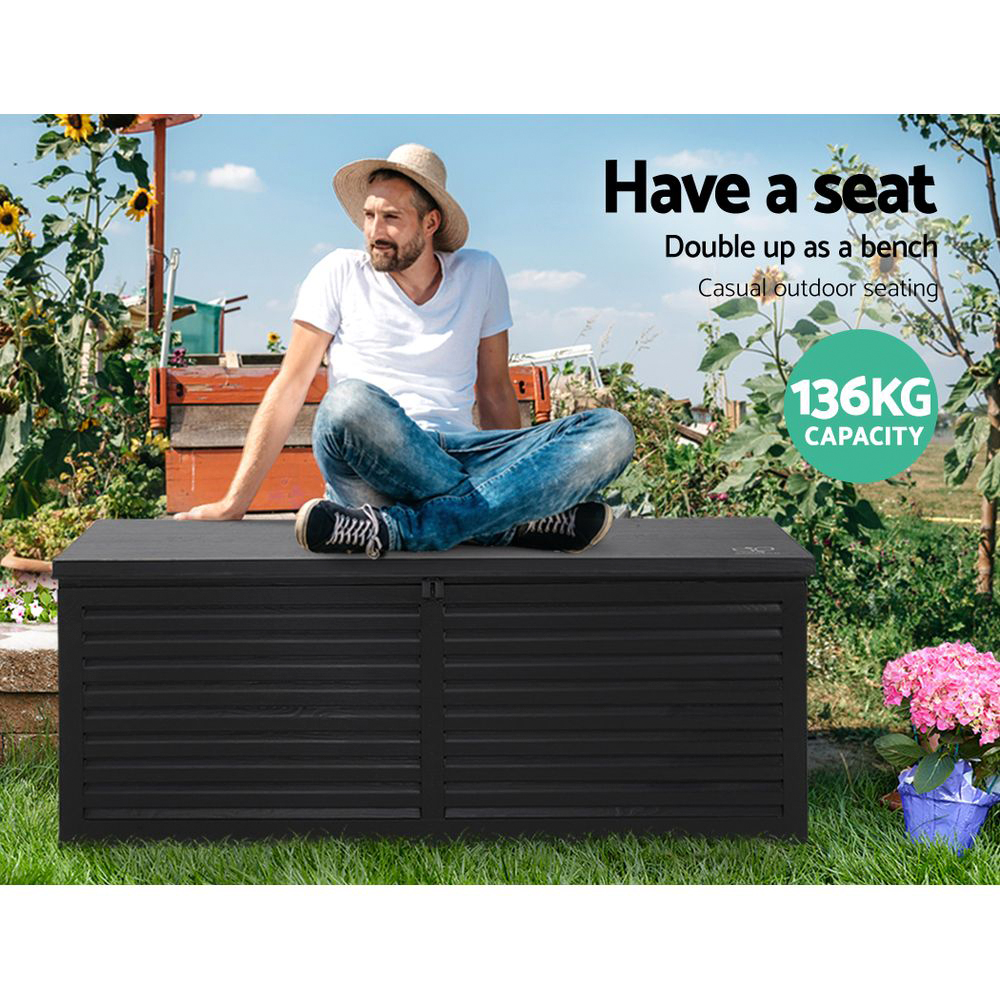 Gardeon Outdoor Storage Box 390L Container Lockable Garden Bench Shed Tools Toy All Black — image 5