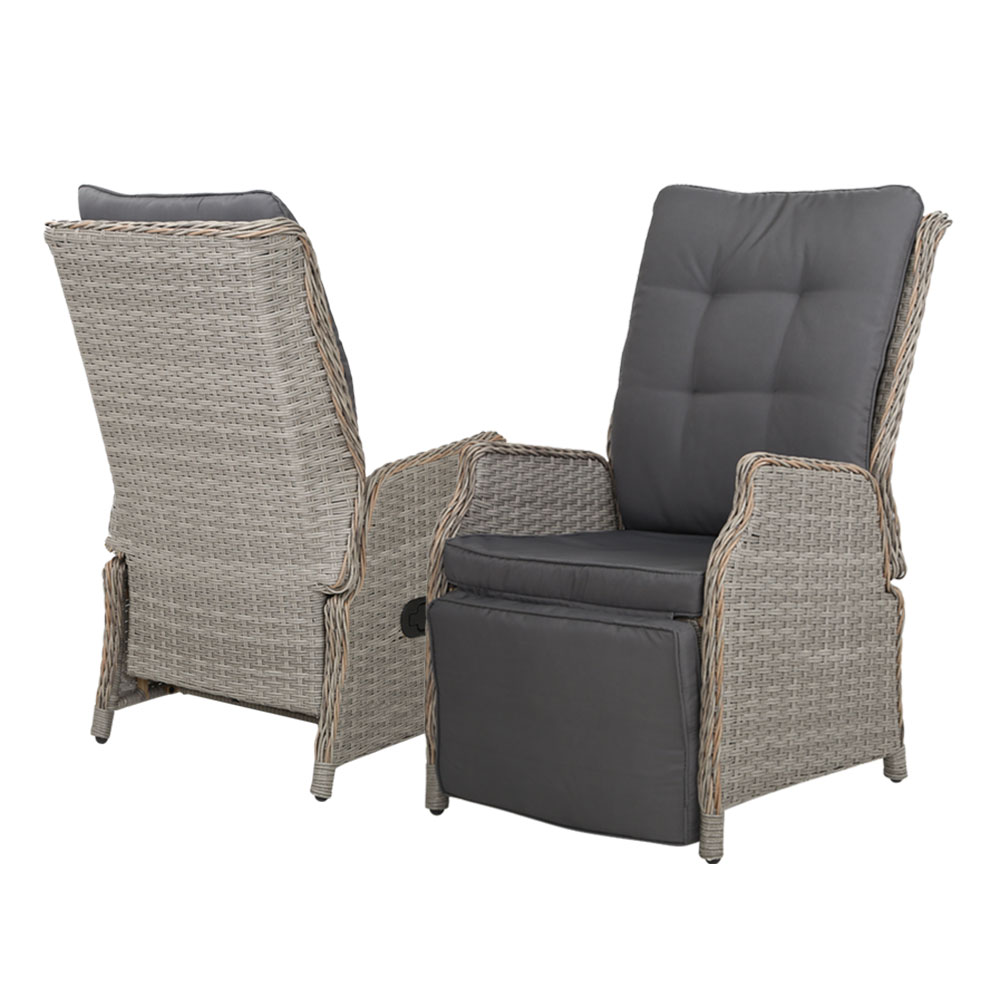 Gardeon 2PC Recliner Chairs Sun lounge Wicker Lounger Outdoor Furniture Adjustable Grey — image 3