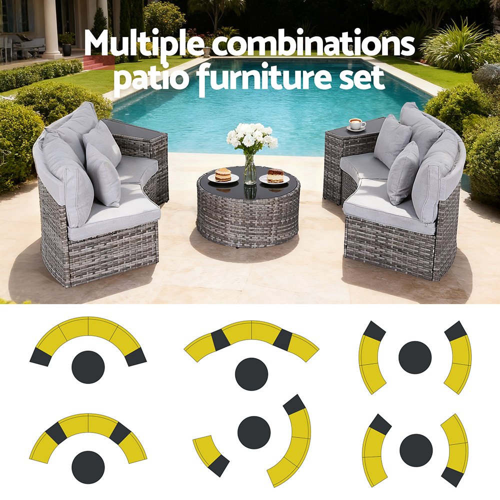 Gardeon 4 Seater Outdoor Sofa Set 7PCS Table Chair Set Garden Rattan Patio Furniture — image 4