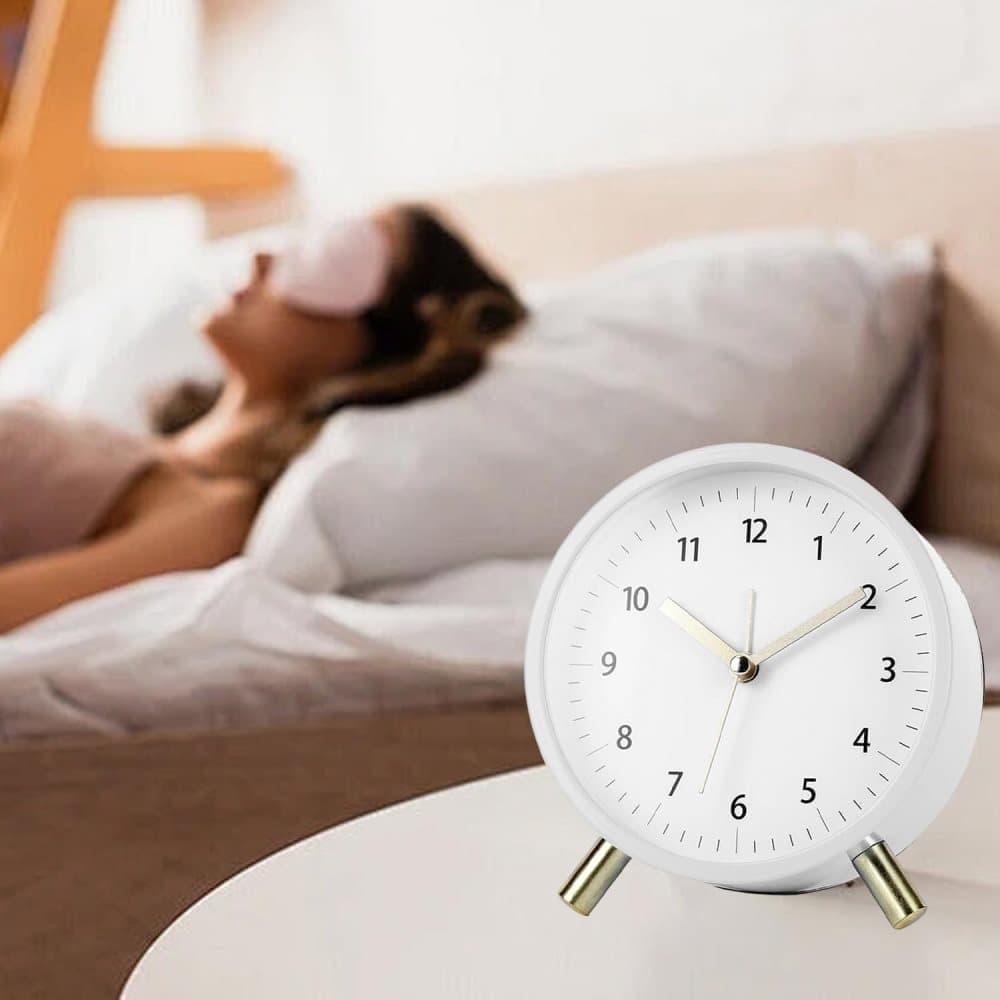 Silent Alarm Clock with Night Light and Backlight, White Metal Clock for Bedrooms and Travel โ image 3