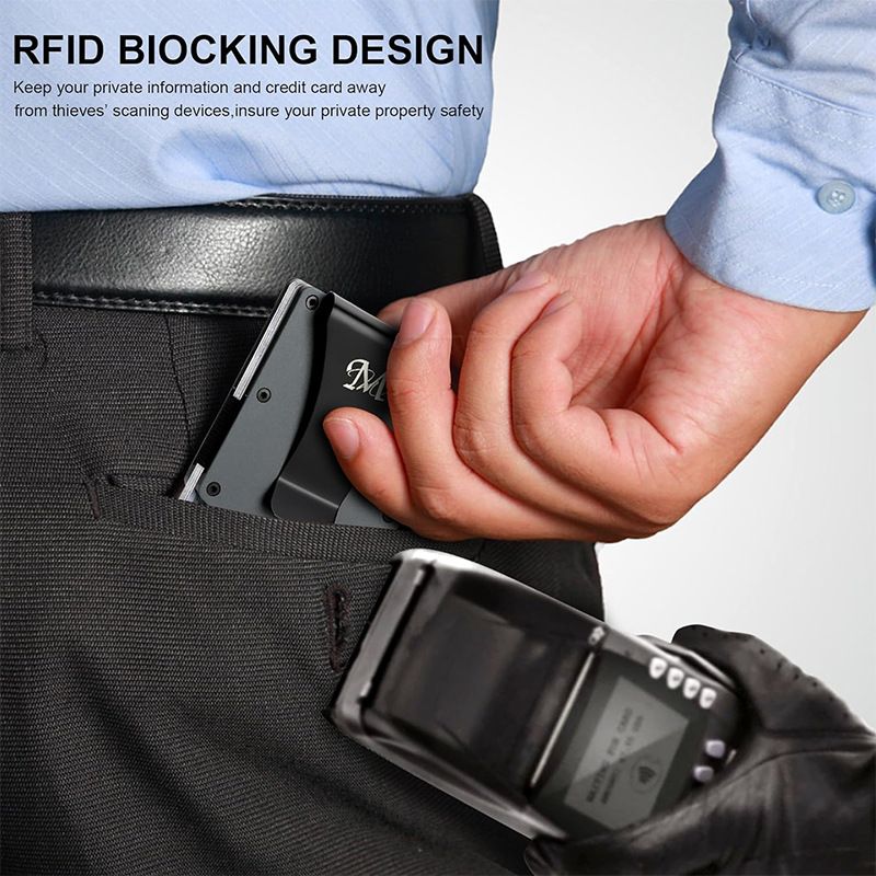 Blue Slim RFID Blocking Aluminum Card Holder - Metal Wallet with Cash Strap Minimalist Card Case โ image 6