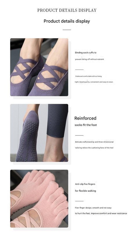 2 Pcs Pink Non-Slip Yoga Pilates Socks with Toe Design for Women - Cotton Blend with Anti-Slip Silicone Grip โ image 6