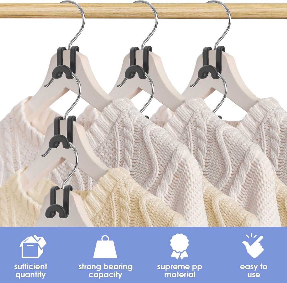 Hanger Hooks | Hooks - S-Hook Hangers - Black - Pack of 100 - Coat Hooks - Space-Saving Hanger Connector Hooks - Plastic Hanger Connectors - Ideal for — image 3