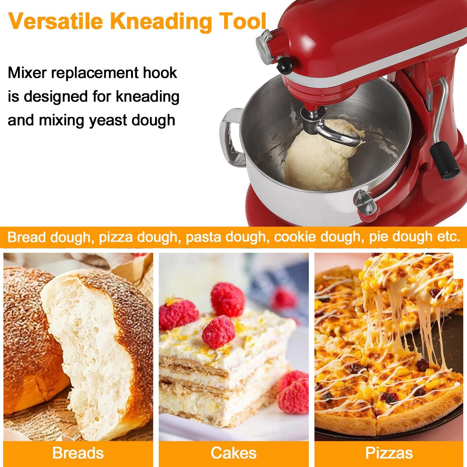 Dough Hook for Mixer, Stainless Steel Spiral Dough Hook Attachment for Lift Stand Mixers Household flour mixer head โ image 2