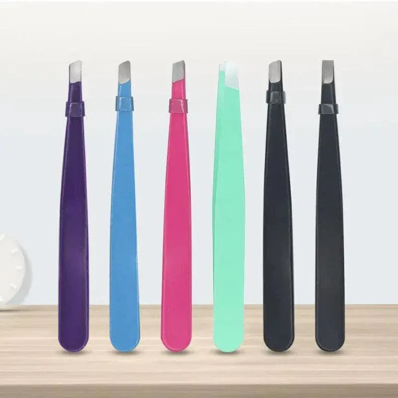 Stainless Steel Hair Eyebrow Tweezers Plucker Puller Beauty Slanted Nail Tip - Black โ image 4