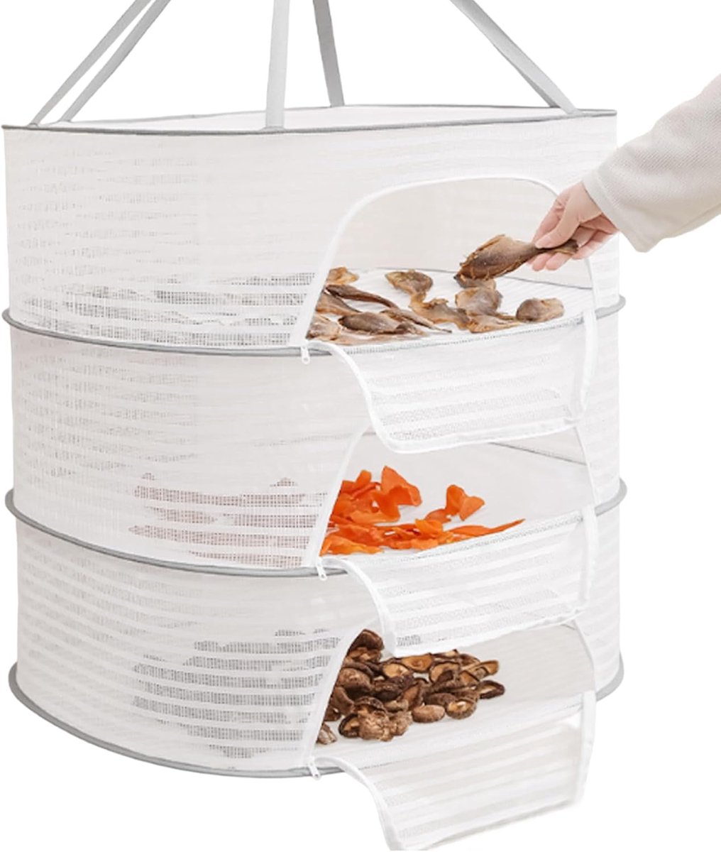 Clothes Drying Rack - Three-Tier Mesh Hanging Drying Rack - Foldable - Zippered - Suitable for drying plants, buds, fruits, flowers, vegetables, fabrics, etc — image 2