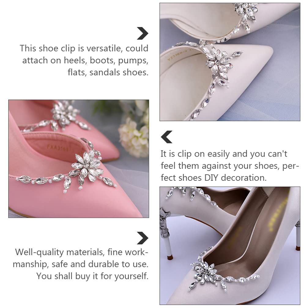 1 Pair Pearl Shoe Clips Rhinestone Crystal Bridal Shoe Buckles Decorative Flower Shoe Charms Floral Shoe Decoration for Wedding — image 5