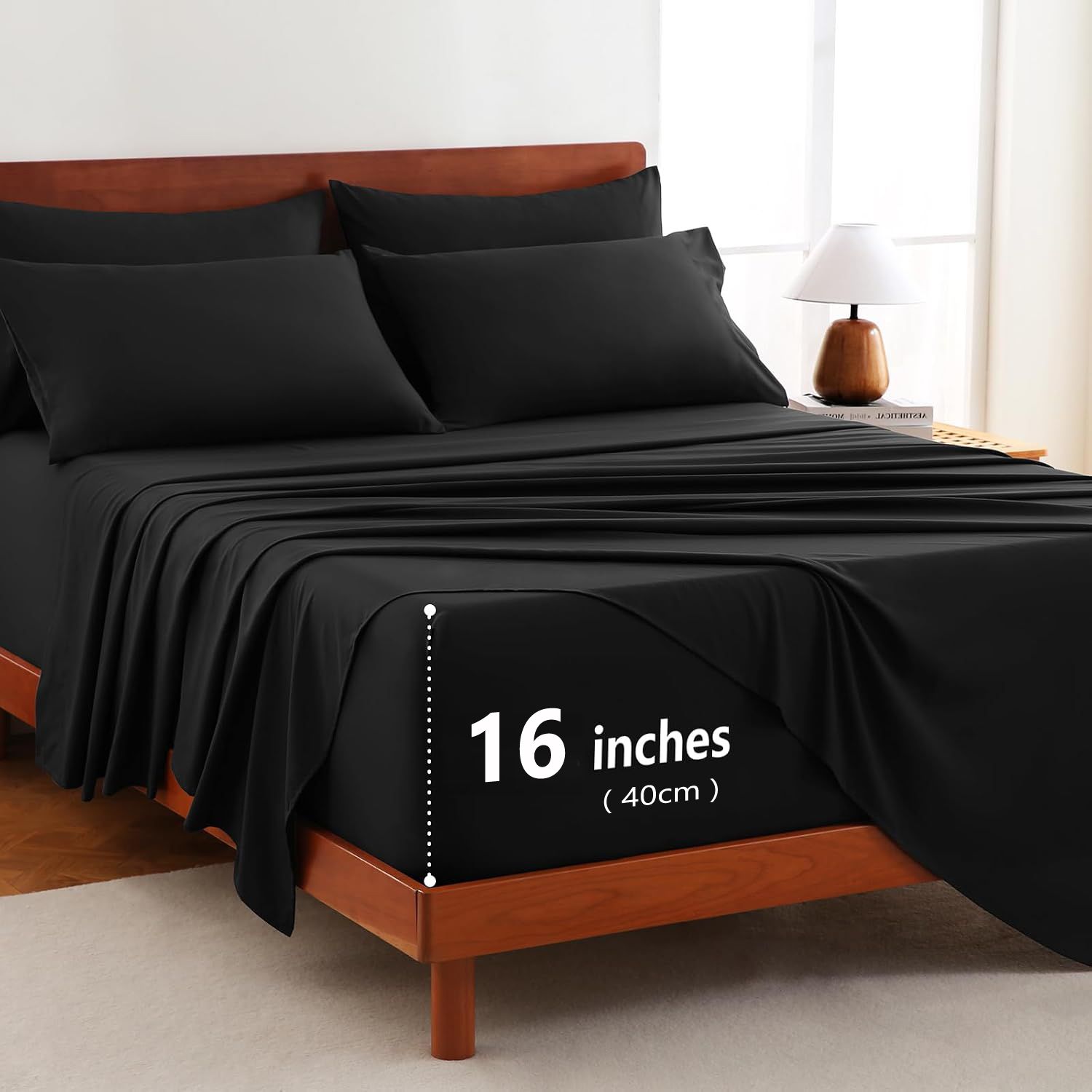 Hotel Soft Bed Sheet Set- Bedding Sheets & Pillowcases -Breathable Bedding - Wrinkle, Fade, Stain Resistant-Deep Pocket Flat Fitted Bed Sheet Set(Black,King