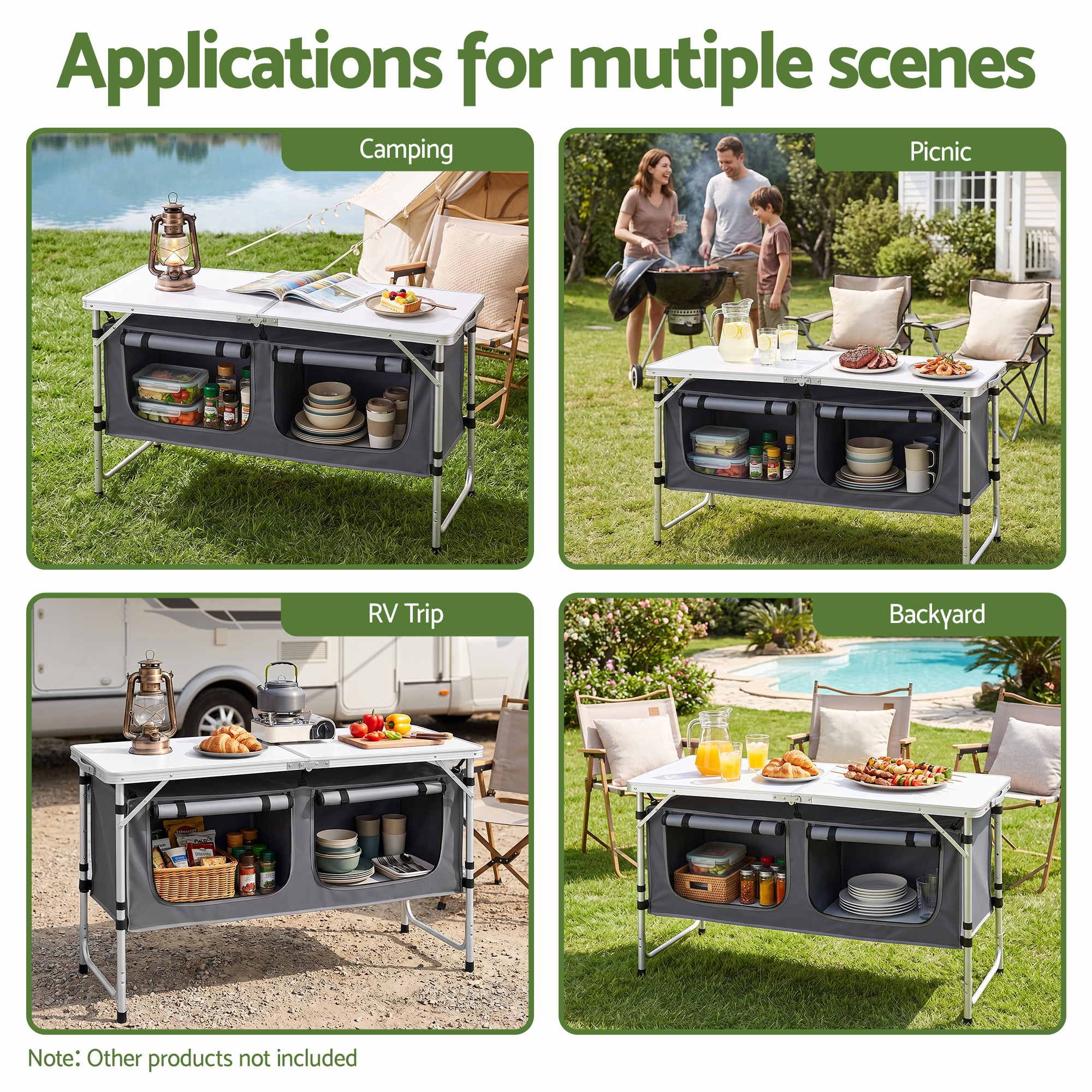 Weisshorn Camping Table Adjustable Storage Cabinet Aluminum MDF 120cm Grey — image 6