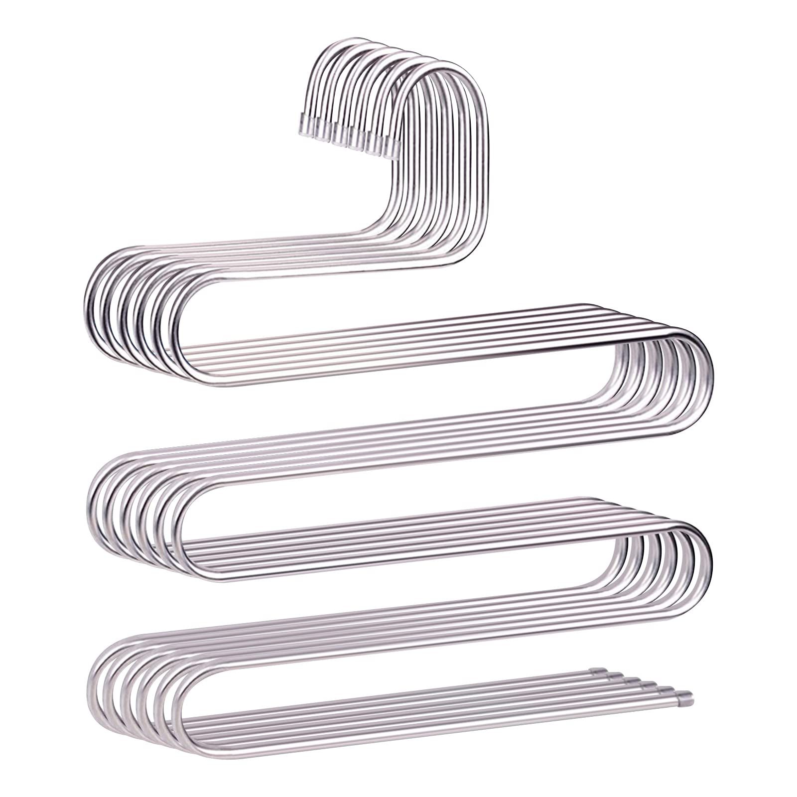 Pants Hangers Non-Slip S-Shape Trousers Hangers Stainless Steel Clothes Hangers Closet Storage Organizer for Pants (6 Pack )