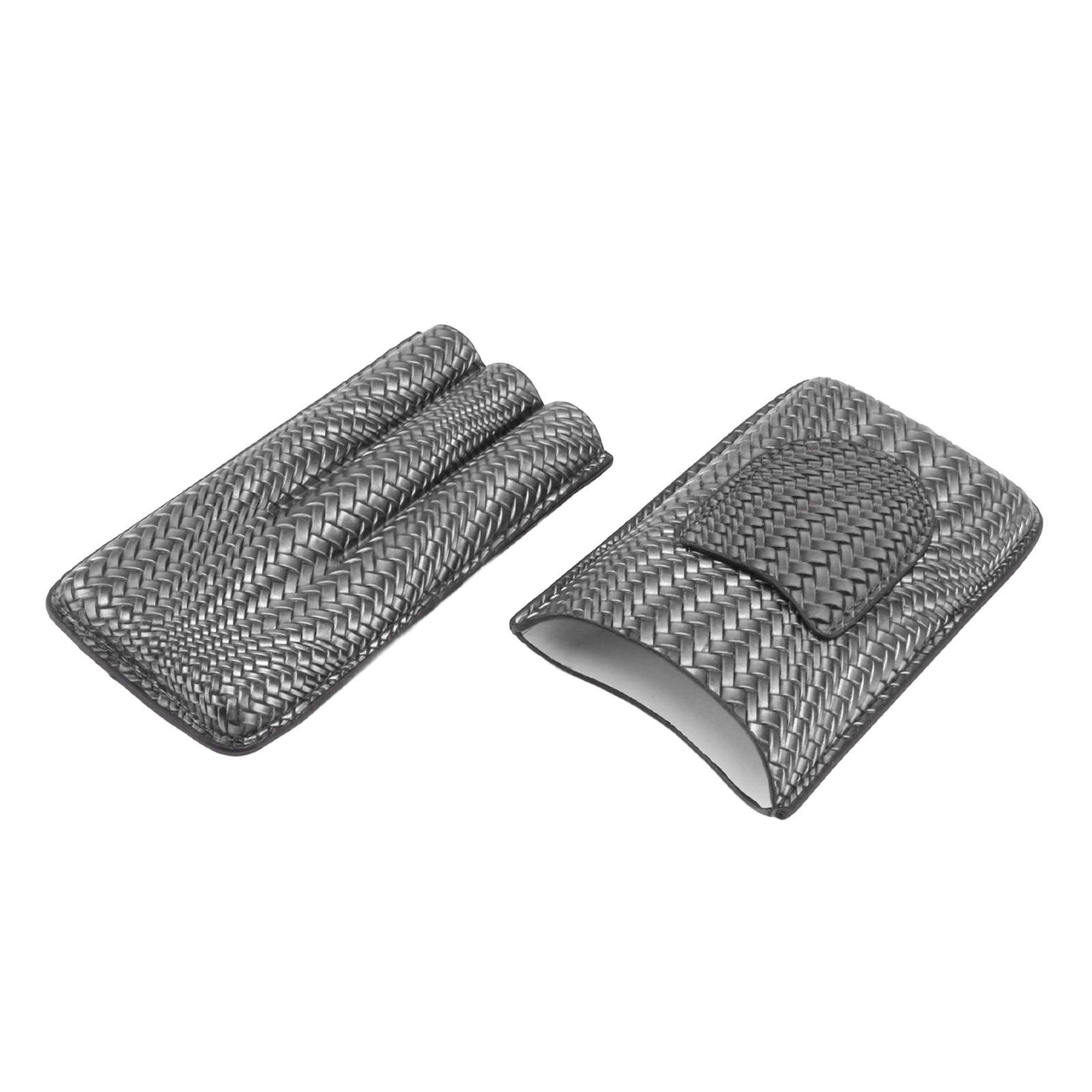 3 Finger Cigar Case Woven Pattern Portable Travel Leather Cigar Humidor Case Smoking Accessories Silver โ image 5