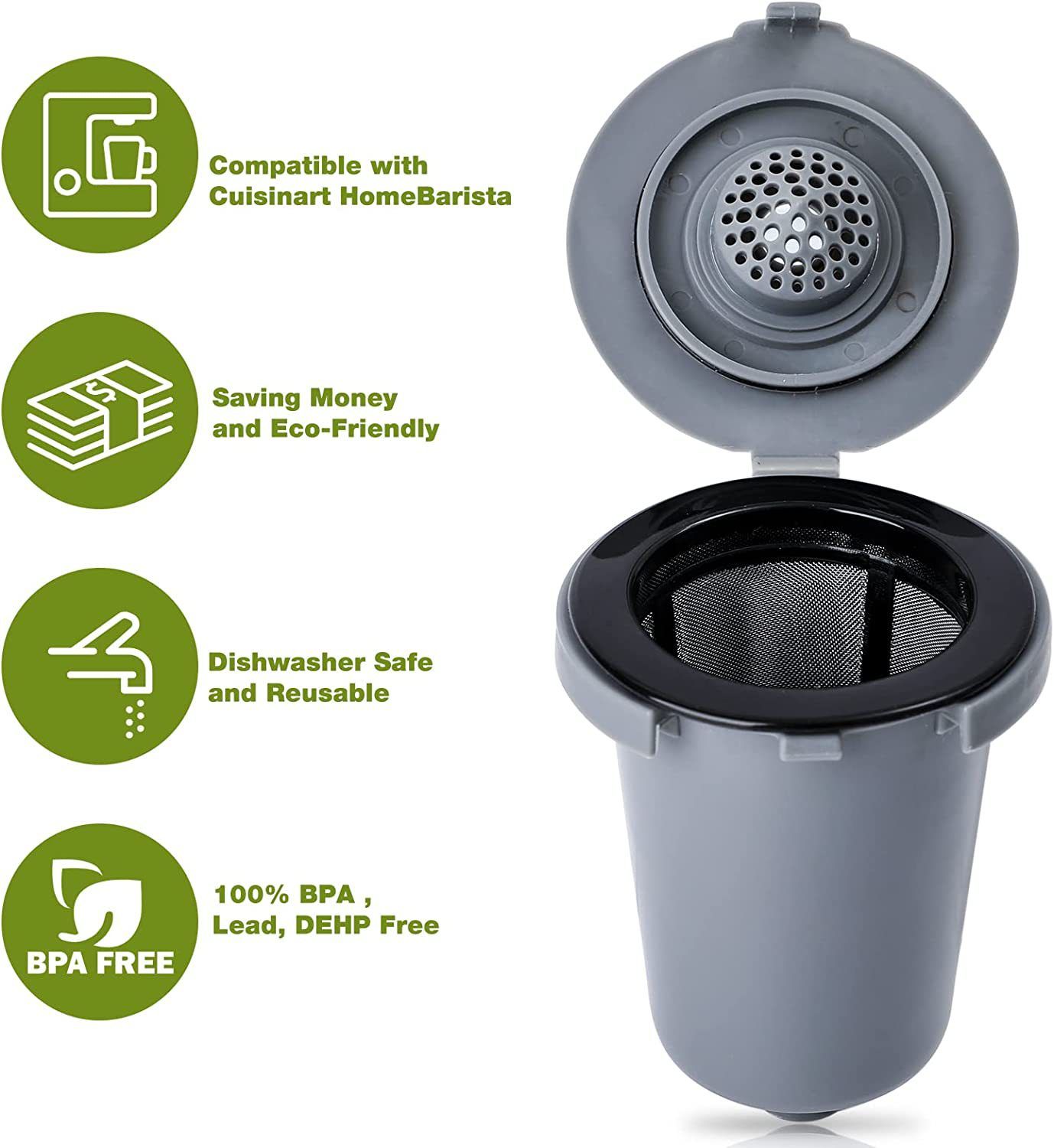 Reusable Filter Cup, Stainless Steel Mesh Filter, Special design water shower, durable filter cups, Gray(2 Pack)