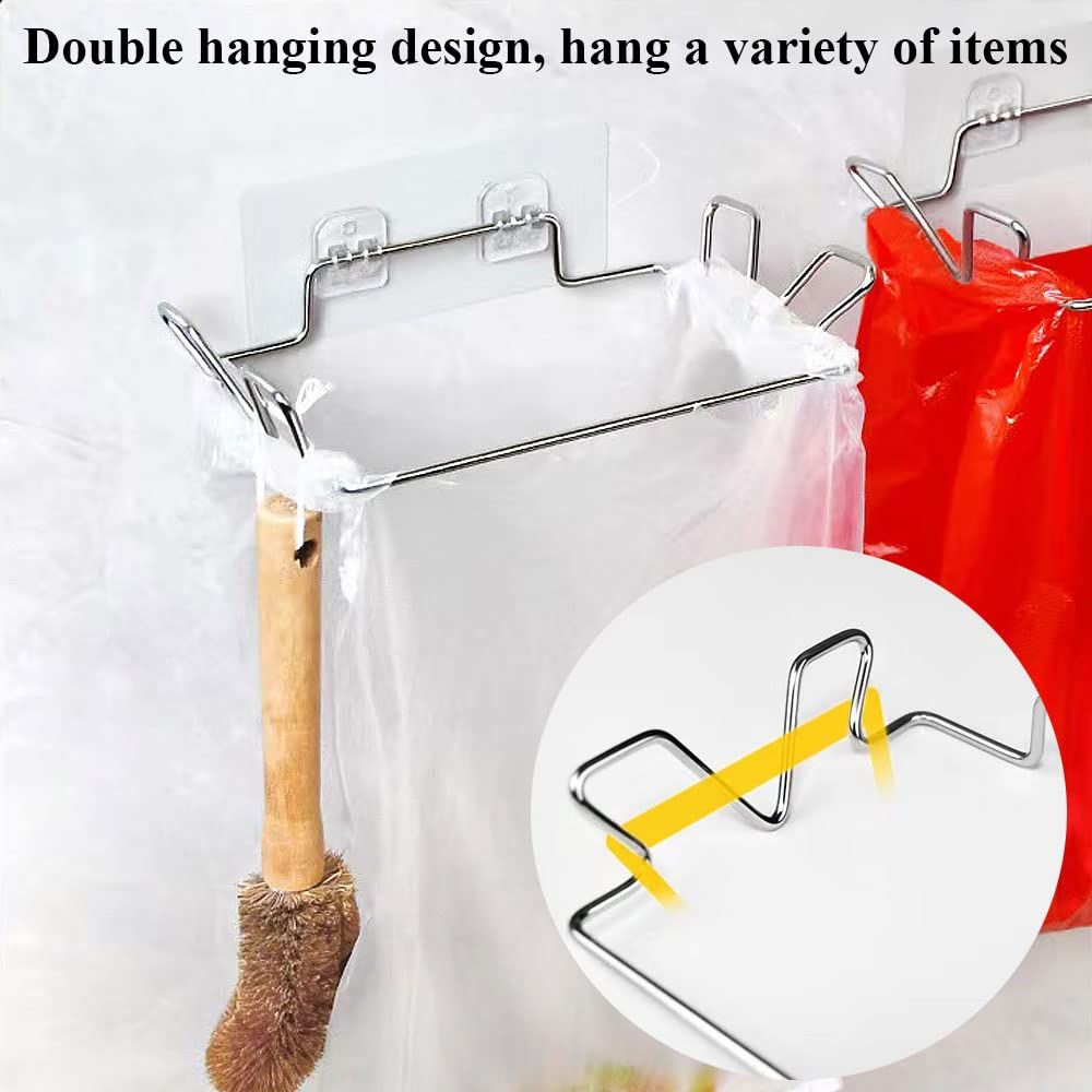 Trash Bag Holder for Cupboards Kitchen Cabinet Door, Stainless Steel Portable Garbage Bins (with Wall Sticker Base) — image 2