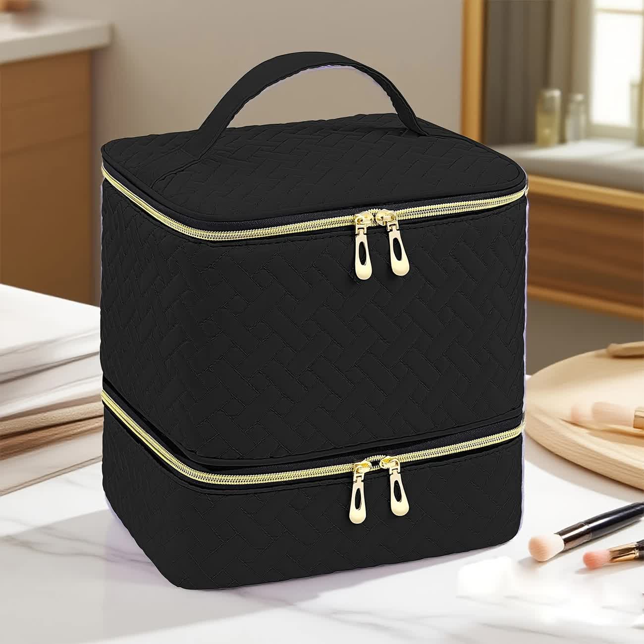 BLACK Double‑layer woven storage, scientifically organized with large capacity—Professional Nail Tool Carry‑on Bag, keeping tools perfectly ordered