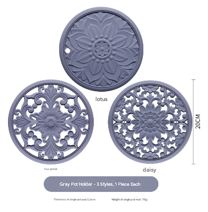 Elegant Floral Silicone Trivet Mat Set (3-Pack, Dark Purple) - Heat Resistant, Non-Slip Kitchen Hot Pads & Pot Holders — image 3