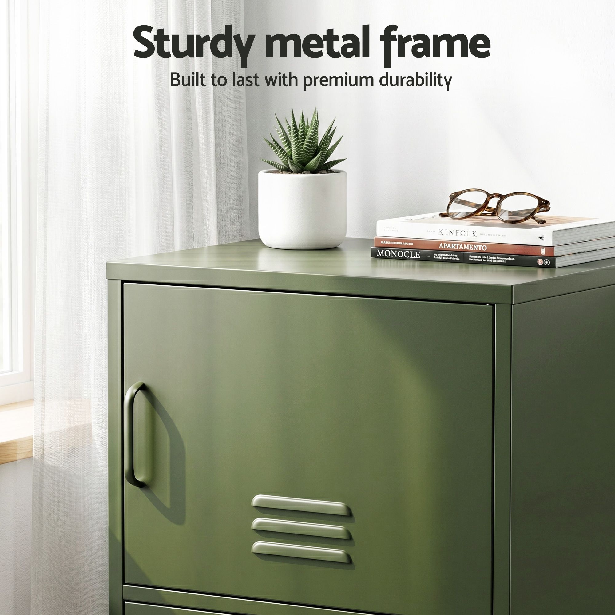Artiss 2x Buffet Sideboard Cabinet Storage Cupboard 2 Doors Metal Green DOUBLE โ image 6