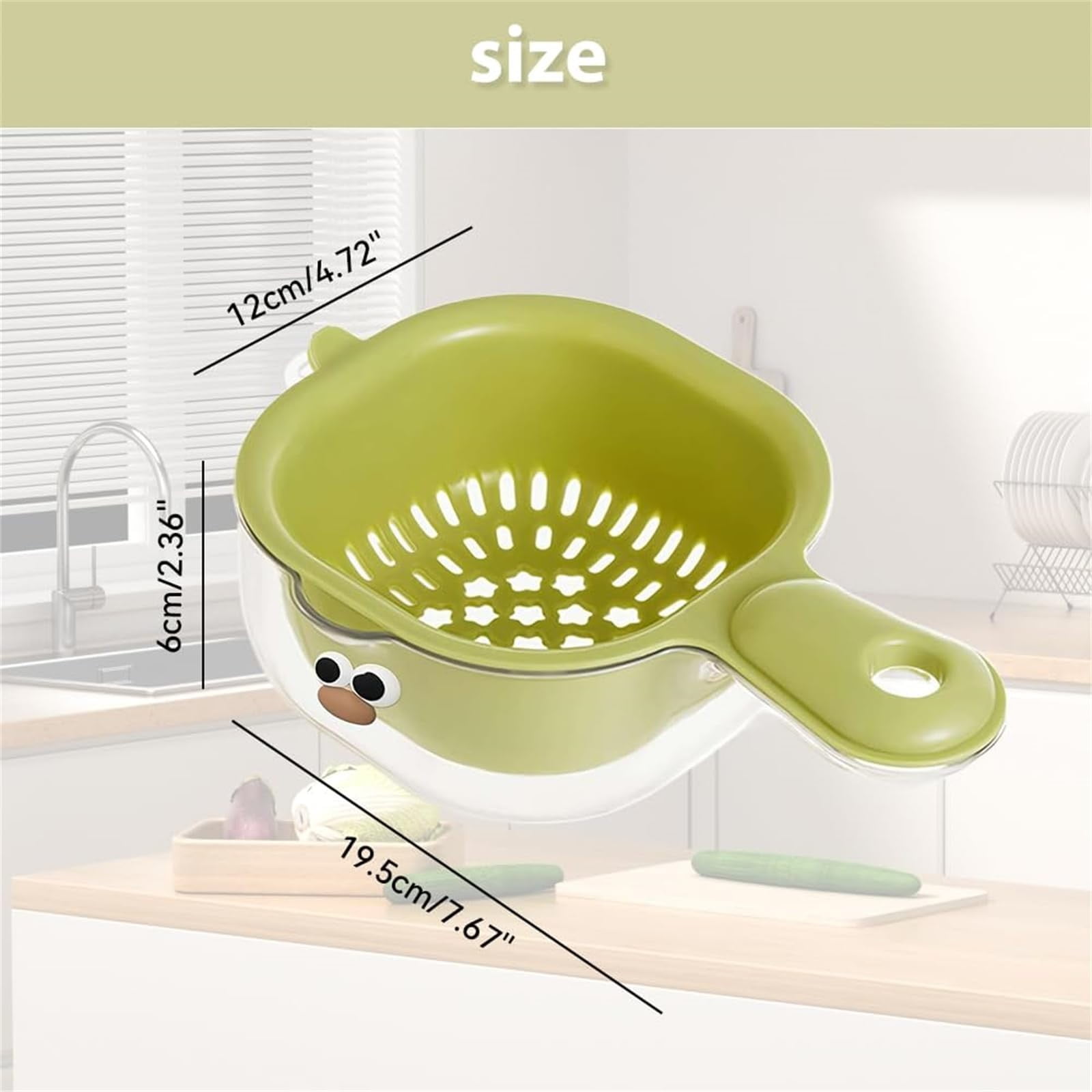 Double Layer Fruit Colander Bowl with Drain Basket, Berry Washer and Food Strainer for Kitchen Use, 19.5 x 12 cm, White — image 3