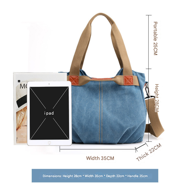 Light Green Women's Retro Canvas Tote Bag Large Capacity Shoulder Handbag Adjustable Crossbody Strap 35cm for Travel Work & Daily Use — image 3