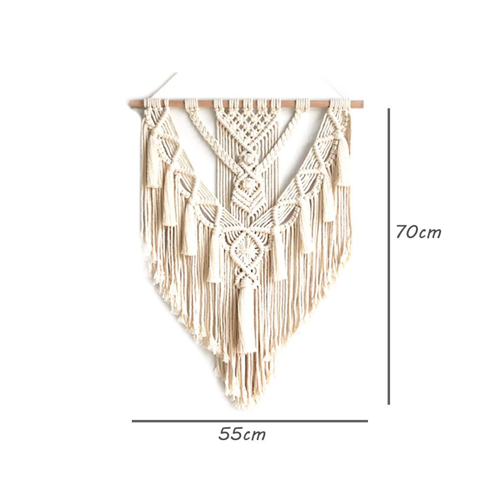 Boho Wall Hanging Decor, Geometric Woven Tapestry Chic Cotton Handmade Bohemian Art with Long Tassel, Craft Ornament — image 2
