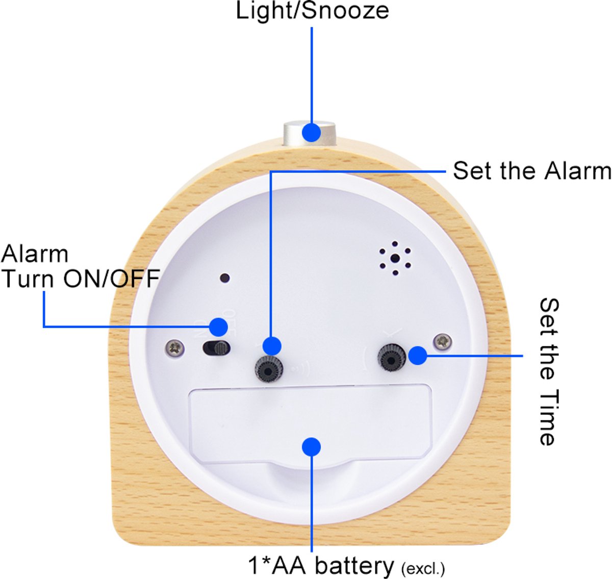 Wekker analog wooden clock with snooze function - Wekker Vintage with luminous Klok - Silent vintage wooden desk clock with no ticking sound - Light brown — image 2