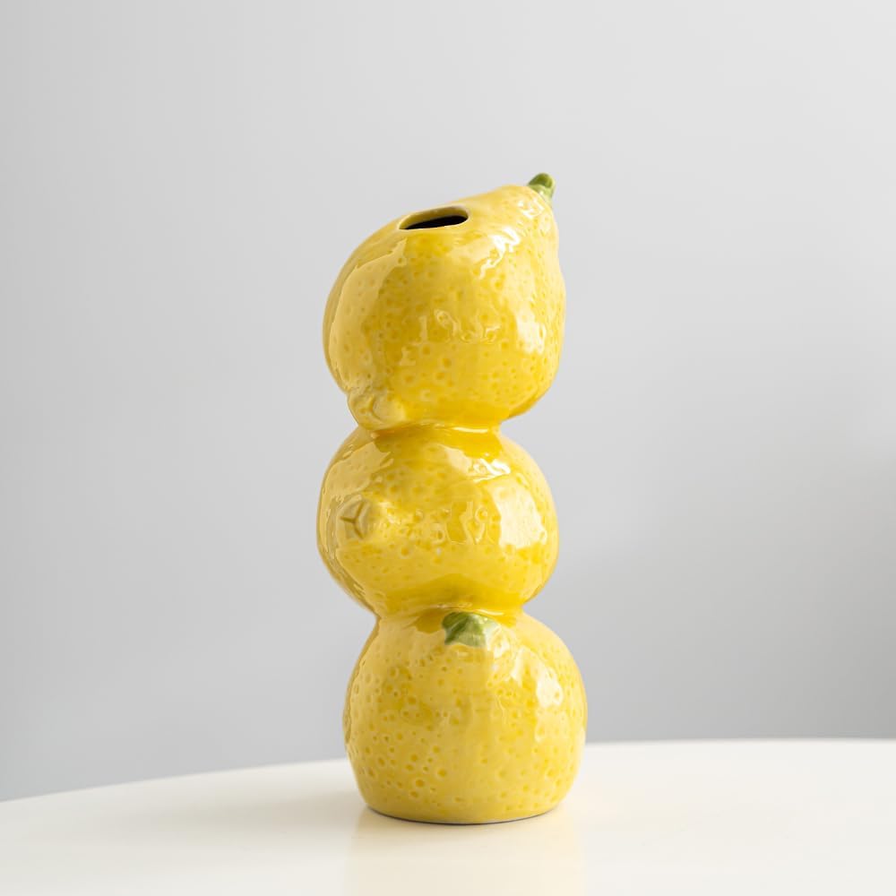 Yellow Ceramic Vase with Lemon Design Mediterranean Style for Home and Kitchen Decor — image 6