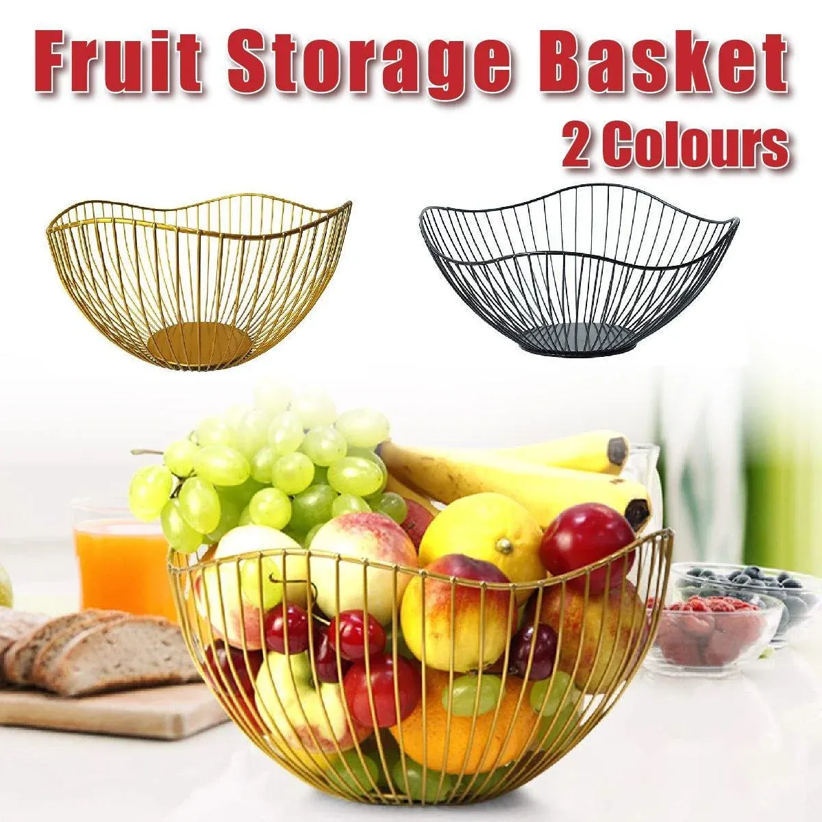 Large Iron Fruit Storage Basket Home Decor Snack Candy Plate Living Room Basket - Black — image 2