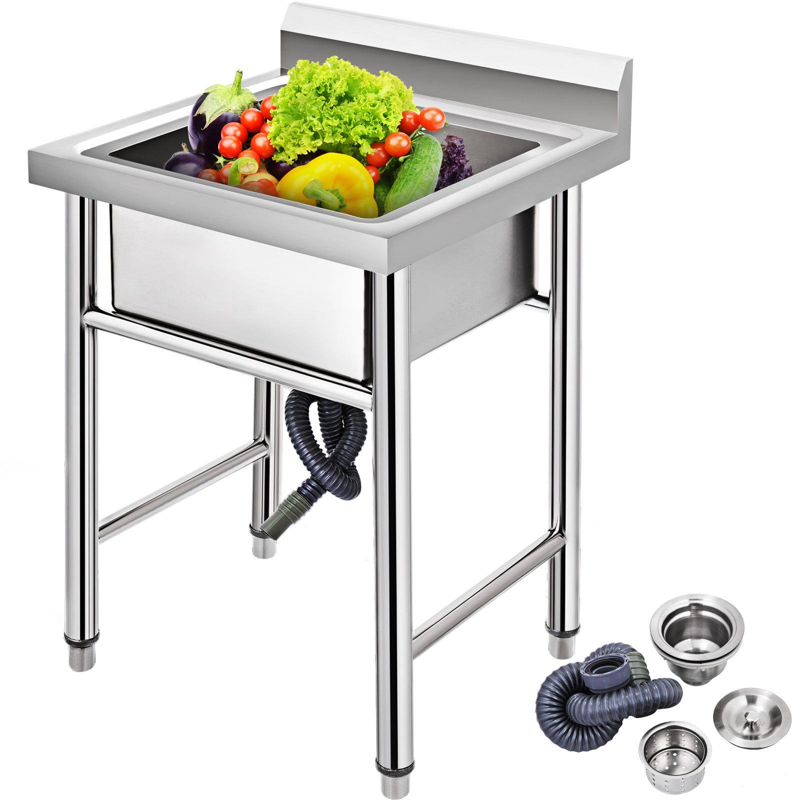 Handmade Sink Non-magnetic Stainless Steel Kitchen Sink Hand Made 1 Compartment 44.4 × 41.9 × 25.4 cm Capacity Huge Tub Sink for Farmhouse Cafe Shop Hospital