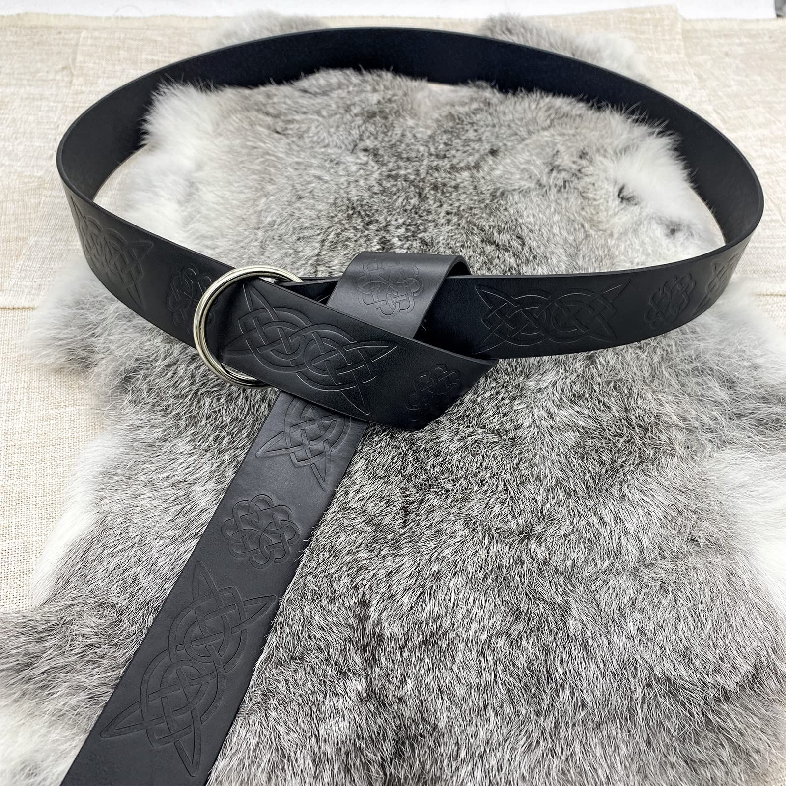 Medieval Viking Men's Belt Embossed Leather Renaissance Knight Belt O-ring Clothing Belt Retro Knight Ring Belt — image 3