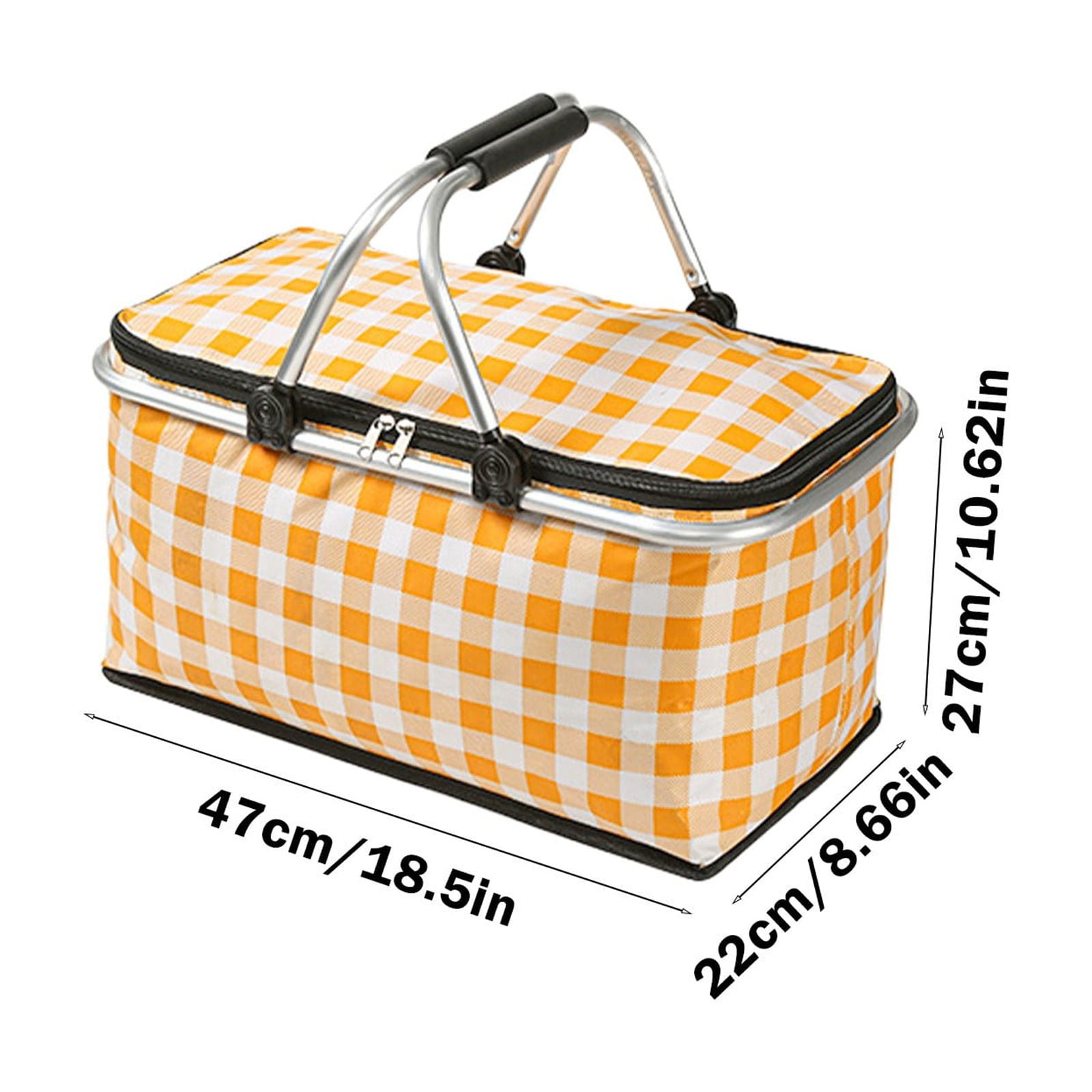 Picnic Basket, Collapsible Shopping Basket with Lid Large Market Basket with Handles Reusable Folding Grocery Basket Insulated Cooler Bag for Picnic Travel — image 3