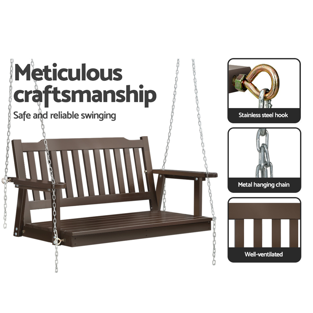 Gardeon Porch Swing Chair With Chain Outdoor Furniture Wooden Bench 2 Seat Brown โ image 5