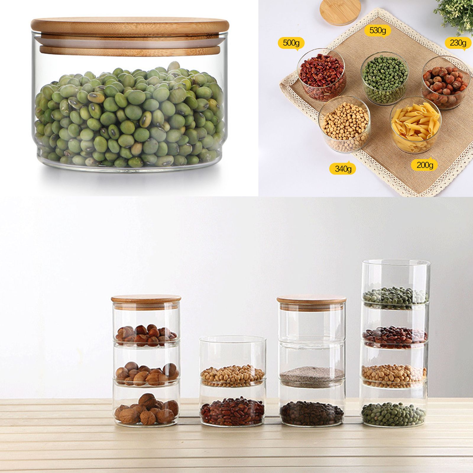 Tiered Glass Storage Jars Snack and Dried Fruit Organizer Glass Salad Bowl with Lid — image 2