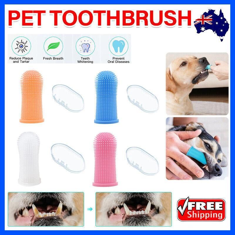 Dog Cat Super Soft Pet Finger Toothbrush Teeth Silicone Brush Care Cleaning - Blue — image 2