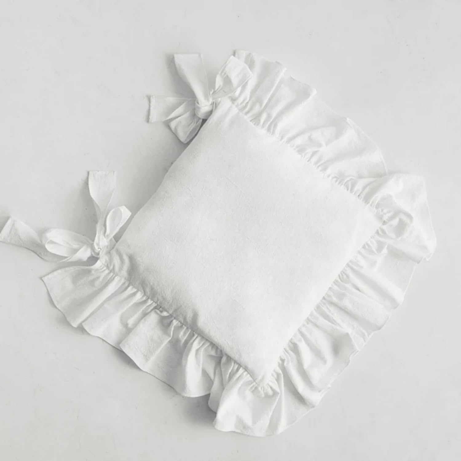Farmhouse Indoor Chair Cushions for Dining Non-Slip Rocking Chair Cushions with Zipper Ruffled Cotton Seat Cushion for Kitchen White Retro Chair Pads with Ties