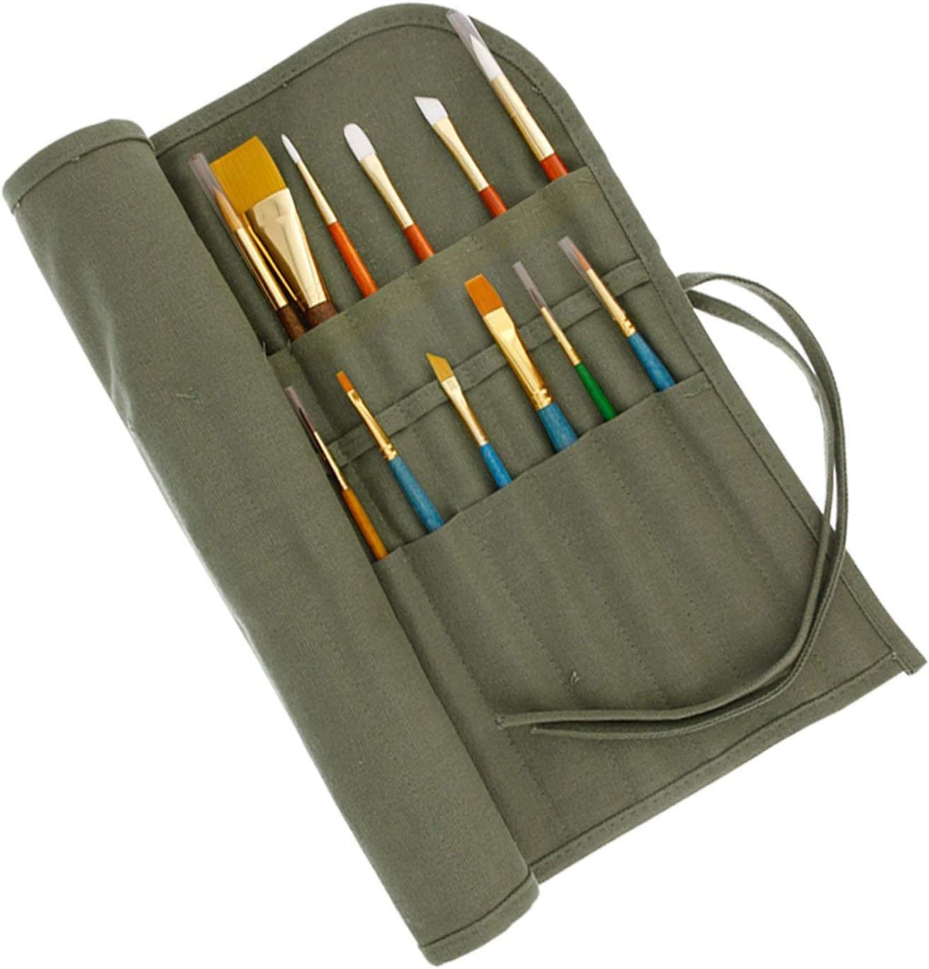 Deluxe Canvas Art Paint Brush Holder & Storage Organizer Roll-Up Case Bag - 24 Slot Pockets Carry Pouch - Protect Artist Acrylic Oil Watercolor Paintbrushes