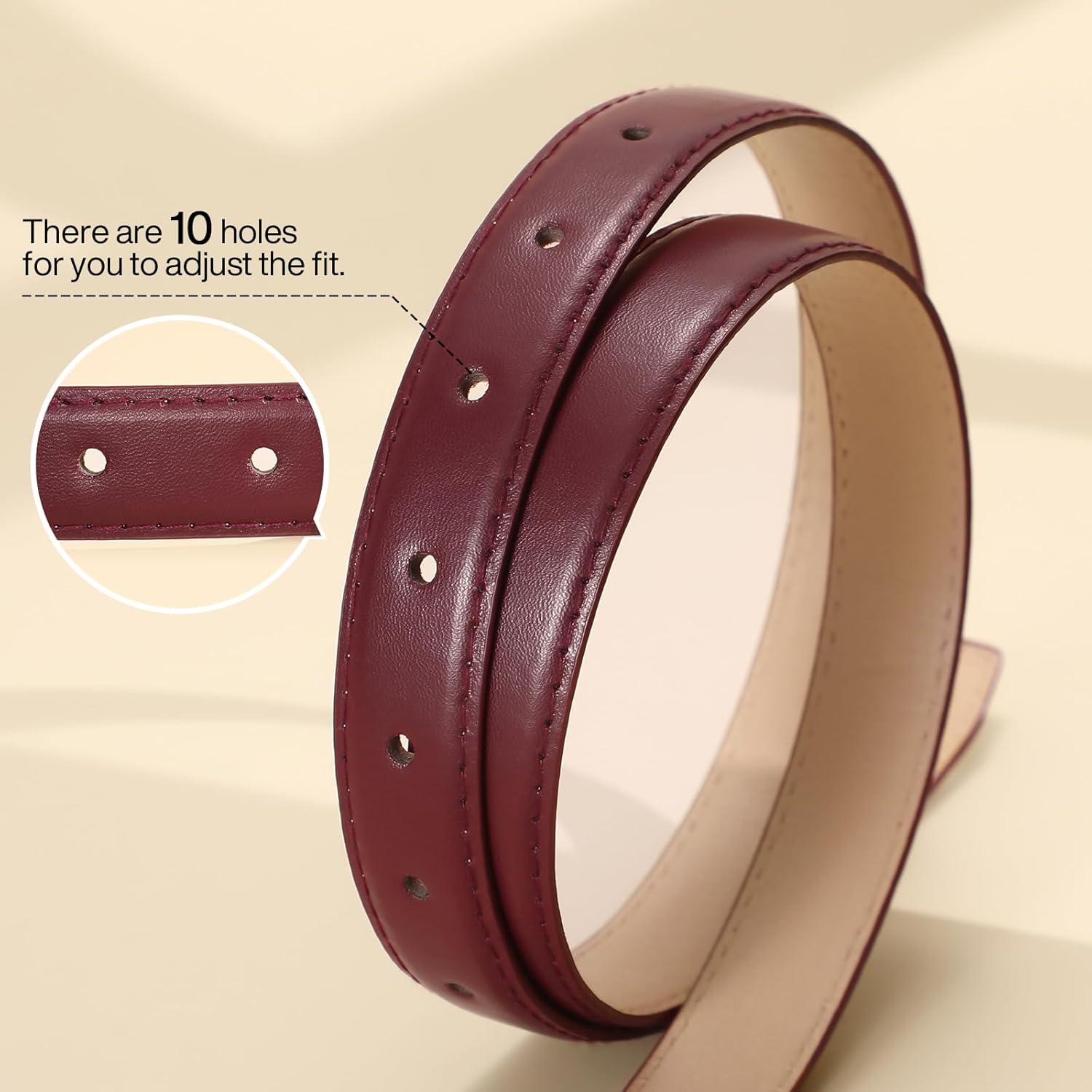 Womens Thin Leather Belt for Jeans Pants Dress Fashion Skinny Belt with Gold Buckle for Women β image 4