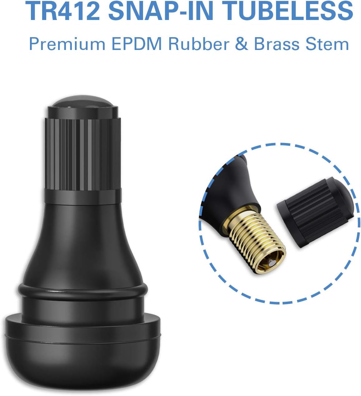 TR412 Rubber Snap-in Short Black Tire Valve Stem for Tubeless 0.453 Inch 11.5mm Rim Holes on Standard Vehicle Tires (5pcs/Bag) โ image 4