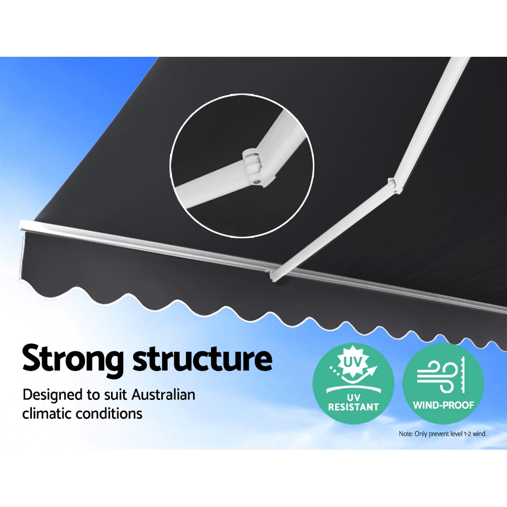 Instahut Retractable Folding Arm Awning Manual Sunshade 3Mx2.5M Grey β image 4