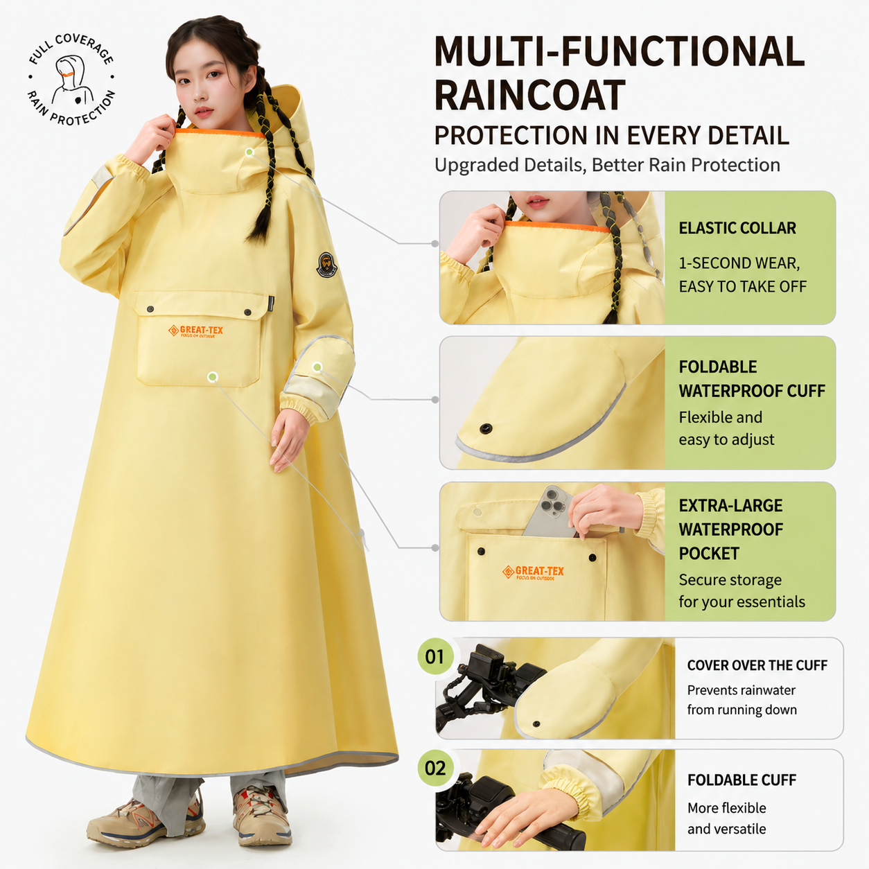 Purple Full Coverage & Extended Cycling Hooded Rain Poncho with Detachable Shoe Covers, M Size โ Thickened Waterproof Oxford Motorcycle Raincoat with โ image 3