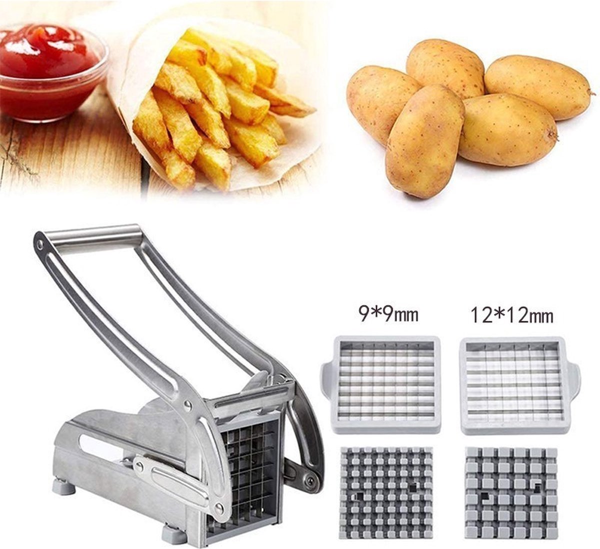 French Fry Cutter - Potato Cutter - Vegetable Cutter - 2 Inserts - Non-Slip Rubber Base - Dishwasher Safe - With Soft-Touch Handle - Effortless Vegetable — image 4