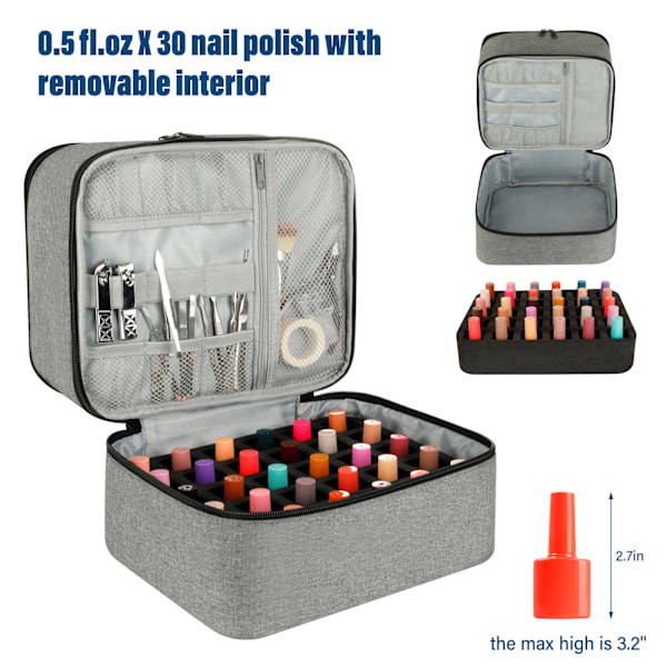 Nail Polish Storage Case with UV Light - Professional Organizer for Nail Kits, Gray_yux โ image 4