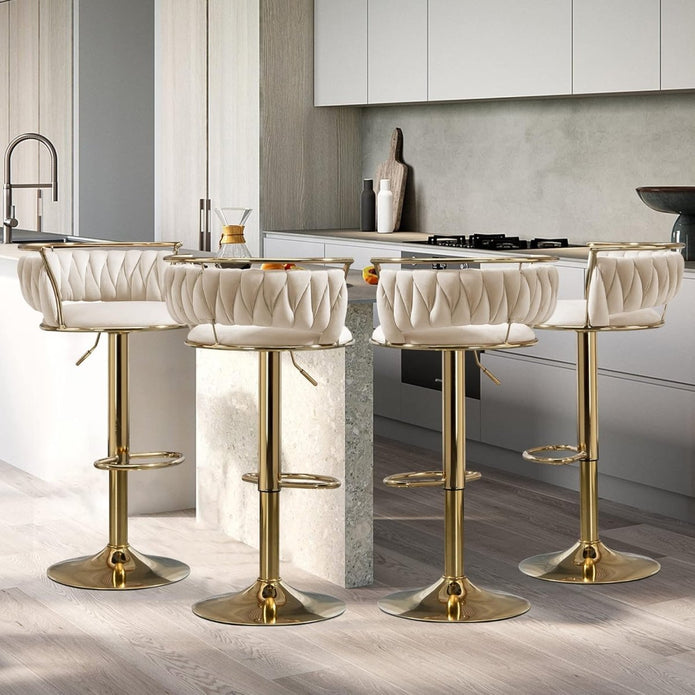 SERENITà Golden Swivel Upholstered Velvet Adjustable Height Counter Stool with Metal Frame Ivory (Set of 2) — image 3