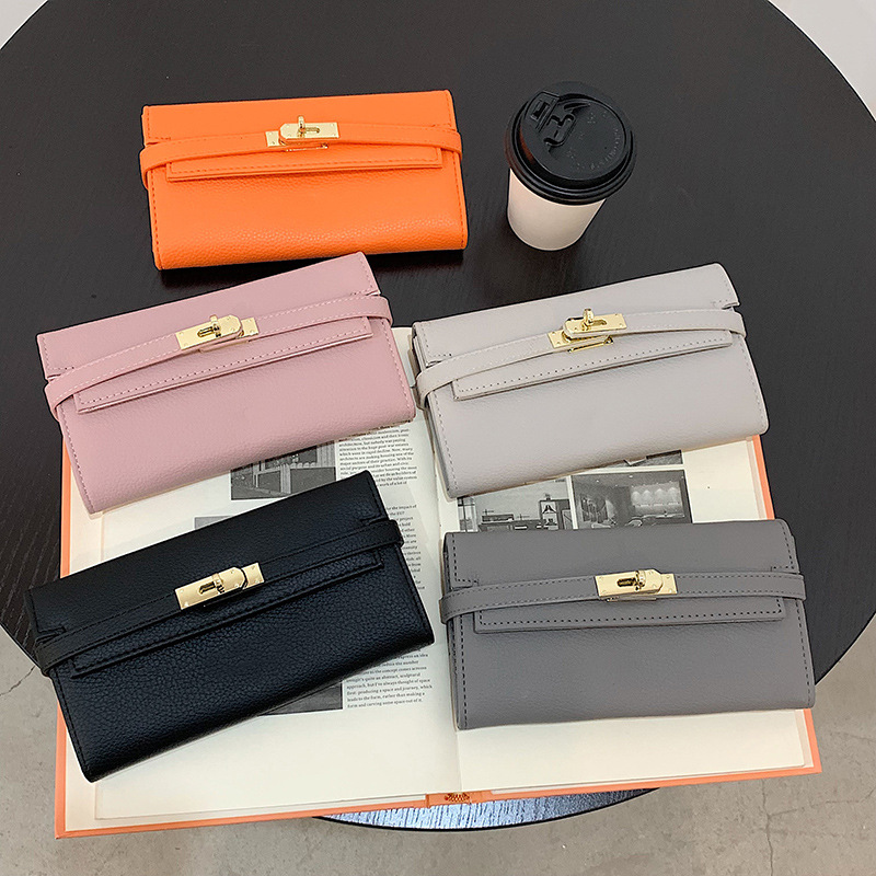 Black Elegant Women's Turn Lock Long Wallet - Black PU Leather Clutch Purse with Card Slots & Zipper Pocket — image 2