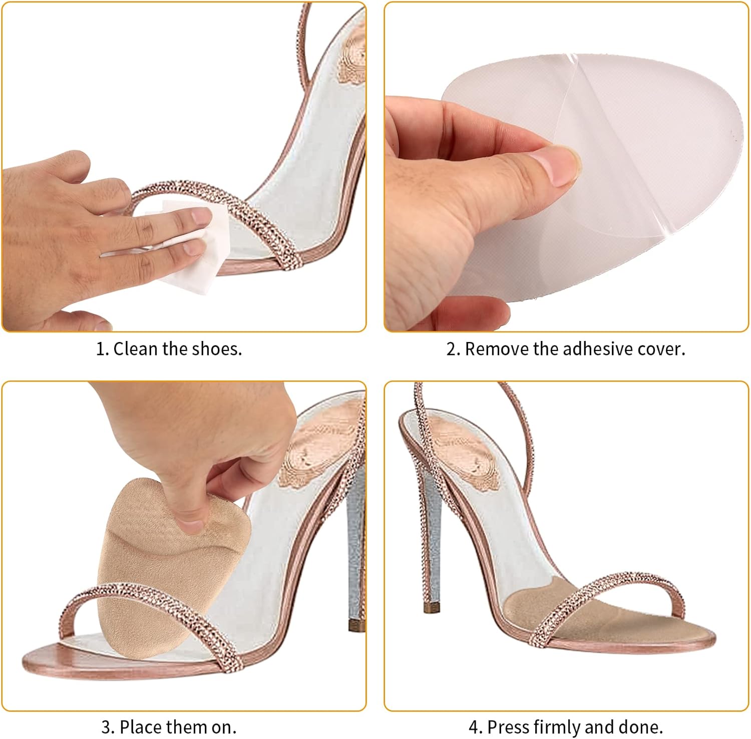 4 Pairs Forefoot Cushion Inserts for Women Shoes,Non-Sliding Insole Pads for Open Toe Heel Pads Inserts for Too Big Shoe,No Slip Heel Grips Liners Pads for โ image 3