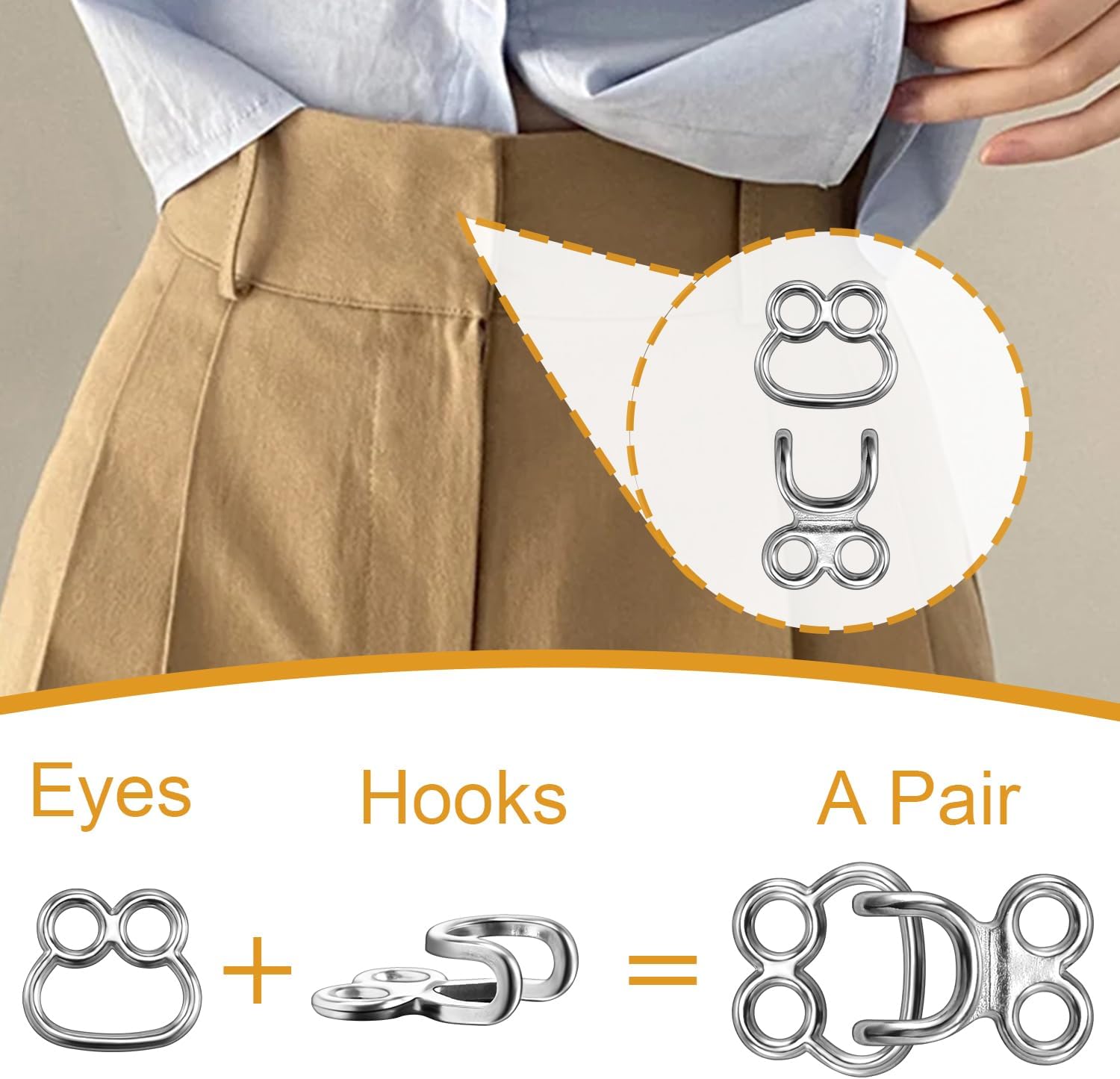 60 Set Hooks and Eyes for Sewing, Clothing Hook Replacement Clasps, Hook and Eye Closures for Fur Coats Jackets Trousers Underwear Sewing DIY Craft — image 3