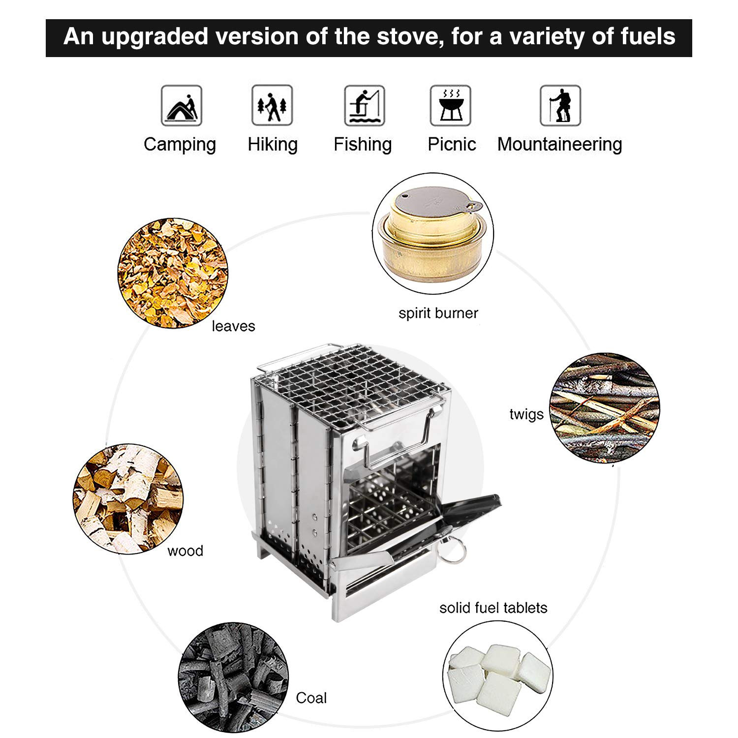 Portable Folding Camping Stove with Grill – Stainless Steel Wood-Burning Fire Pit for Hiking, Backpacking, BBQ & Outdoor Cooking (Silver) — image 6