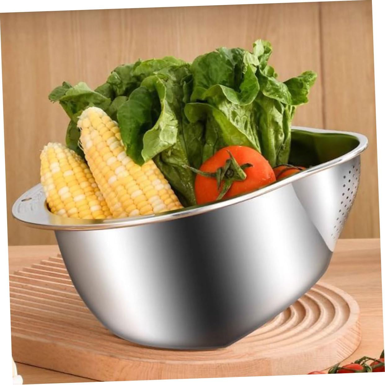 2-Piece Stainless Steel Rice Washing Strainer Set with Thickened Fine Mesh for Fruits Vegetables Easy to Clean Kitchen Colander — image 6