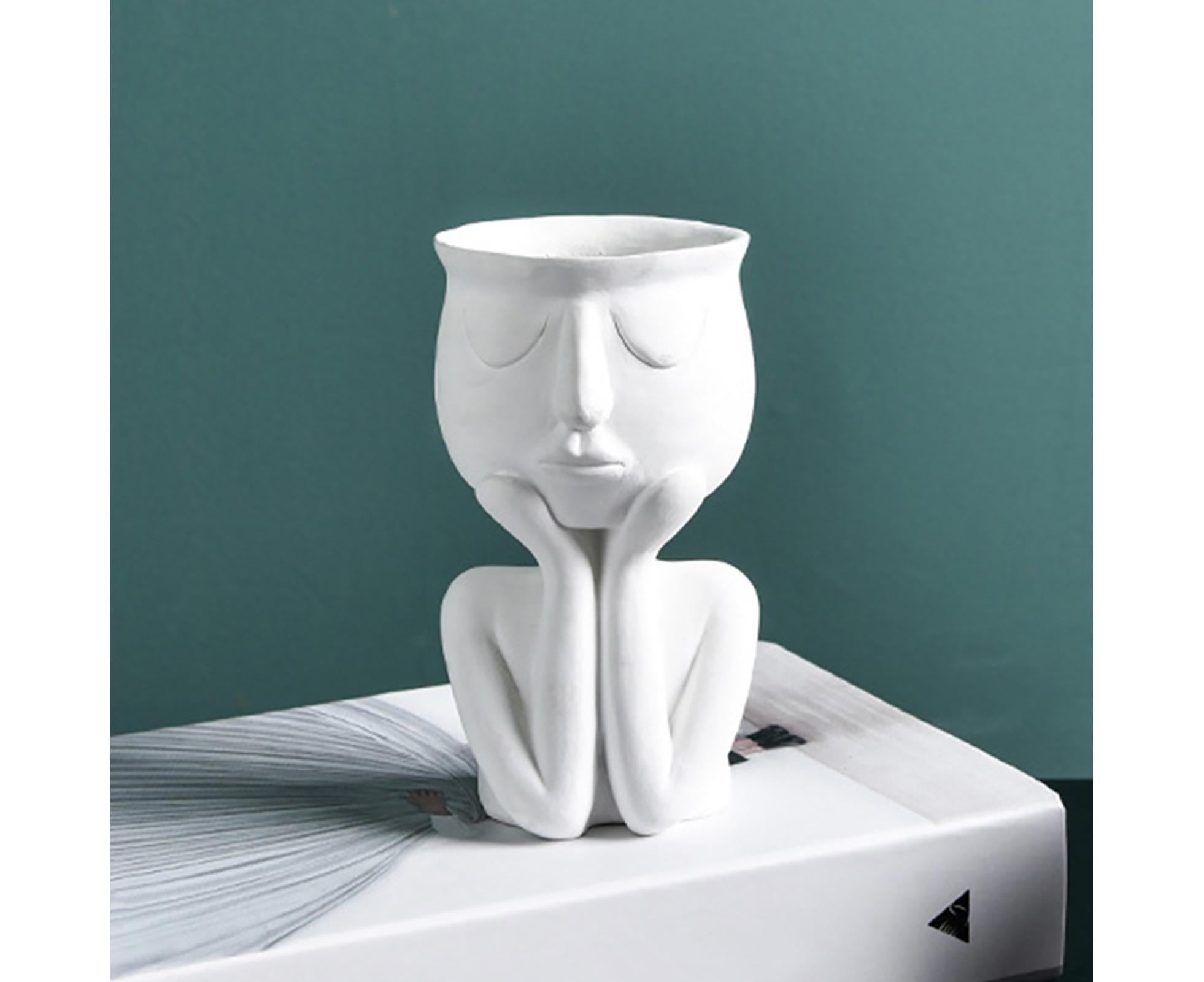 Human Think Face Ceramic Home Plants Flower Pot Vase Planter Tabletop Decoration-Red โ image 4